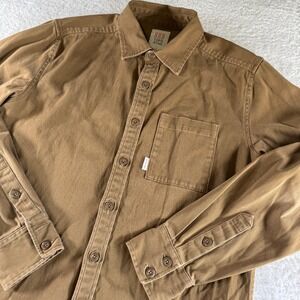 Topo Designs Shirt Men's Medium Brown Cotton Long Sleeve Button Up Pocket Tan
